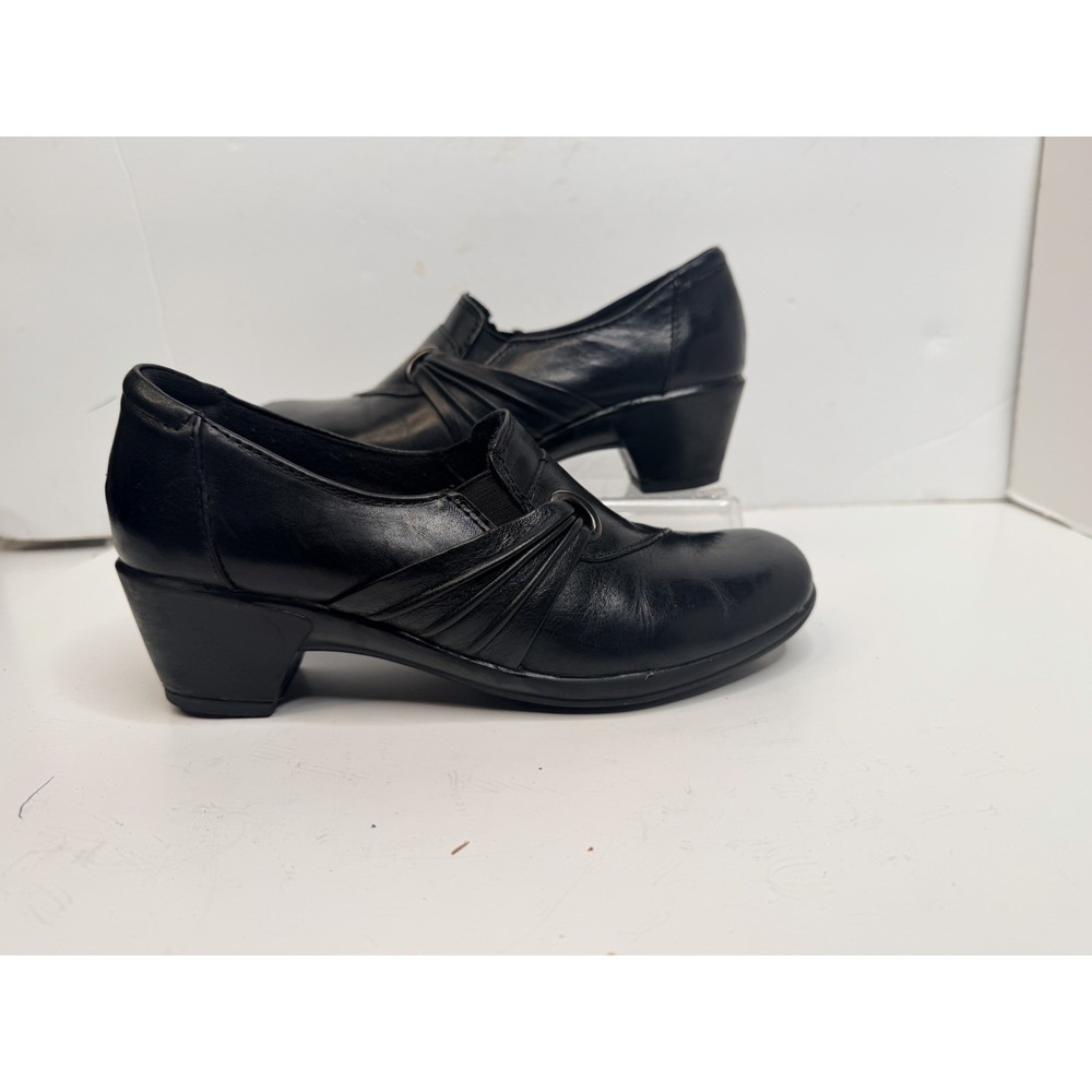 Earth Origins Claire Heels Women's 6.5M Black Leather Comfort‎ Slip On Shoes